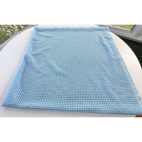 Vintage 80s shower curtain, powder blue wide mesh open weave pattern, decorative - Picture 2 of 7